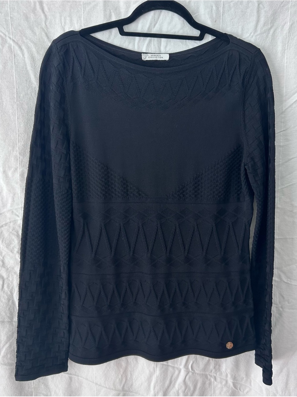 Versace Textured Long Sleeve knit Top in Black